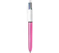 BIC 4 couleurs Shine Stylo bille rétractable pointe moyenne 1 mm - Corps Rose Métal