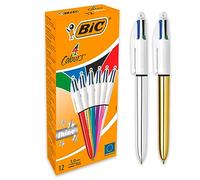 BIC 4 Couleurs Shine Stylos-Bille Rétractables Pointe Moyenne (1,0 mm) - Corps Assortis Métallisés, Boîte de 12