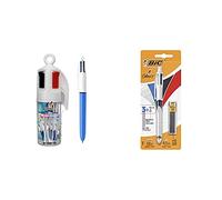BIC 4 Couleurs Stylos-Bille Rétractables Pointe Moyenne (1,0 mm) - Pot à Stylos de 6 & 4 Couleurs 3+1 HB Stylo-Bille et Porte-Mines - Blister de 1 + 12 Mines 0,7 mm HB