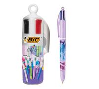BIC 4 Couleurs Stylos-Bille Rétractables Pointes Moyennes Collectionneur (1,0 mm) - Corps Rond - Pot à Stylos de 6 - Encres Assorties
