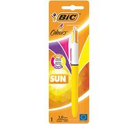 BIC 4 Couleurs Sun Stylo-Bille Rétractable Pointe Moyenne (1,0 mm) - Encres Fantaisies Turquoise, Violet, Rose, Jaune, et Orange, Blister de 1