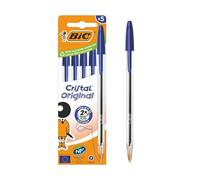 BIC Stylo bille à capuchon Cristal Original - Pointe moyenne 1 mm - Encre bleue - Pochette de 5