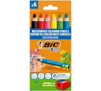 BIC 6 Crayons de couleur multi-surfaces Kids avec taille crayon