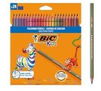 BIC Kids Evolution Stripes Crayons de Couleur Enfant, Couleurs vives et intenses, Idéal pour dessiner et colorier - Couleurs assorties, Lot de 24