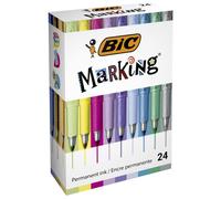 Bic 992731 Marqueur Indélébile Pointe Ogive Bleu, Métallique, Bleu Métal, Vert Métal, Rose Métallique, Rose, Violet, Argent, Violet, Jaune 24 Pièces
