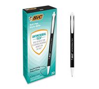 BIC Antimicrobial Tech Stylos Rétractables Surfaces Certifiés Antibactériennes, Pointe Moyenne (1,00 mm) - Noir, Lot de 20