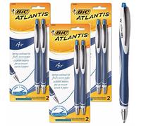 Bic Atlantis Air Lot de 6 Stylos à Bille Rétractables Pointe à Ressort Débit d'encre Lisse (Bleu)