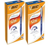 BIC Atlantis Soft - Stylos-Bille Rétractables - Pointe Moyenne (1,0 mm) - Encre Fluide Bleue, Boîte de 12 (Lot de 2)