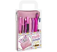 BIC Pink & Purple Party Set - 1 Trousse, 2 Stylos-Bille/1 Stylo Gel Effaçable/1 Crayon à Papier avec Gomme/1 Stylo