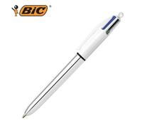 Stylo bille 4 couleurs Bic Shine rétractable pointe 1 mm - écriture moyenne - Corps argent