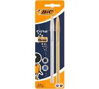 BIC Stylos-bille Cristal Original Shine – Or/Argent, Pointe 1,0 mm, Encres bleu/noir, Blister 2