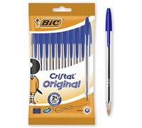 BIC - Stylo-bille Cristal® Original - Encre bleue, pointe moyenne, corps transparent x10