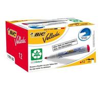 BIC Velleda 1701 ECOlutions Feutres pour Tableau Blanc Effaçables à Sec à Pointe Conique Moyenne - Rouge, Boîte de 12