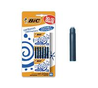 BIC Cartouches d'Encre Courtes Universelles - En complément des Stylos-Plume ou Roller rechargeable - Bleu Effaçable, Blister de 50+10