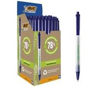 BIC Clic Stic ECOlutions Stylos-Bille Rétractables Pointe Moyenne (1,0 mm) - Bleu, Boîte de 50 Bleu G