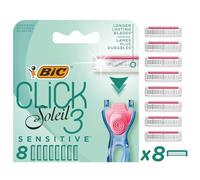BIC Click 3 Soleil Sensitive Recharges Rasoir Femme 3 Lames Mobiles et Bande Lubrifiante - Boîte de 8 recharges