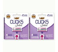 BIC Click 5 Soleil - Recharges Rasoir Femme - 5 Lames Flexibles + Boîte Recyclable - 2 Boites de 4 Catridges (Total de 8)