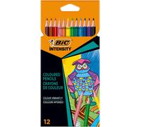 BIC Intensity Crayons de couleur triangulaires, crayons de couleur, 12 couleurs, dans un étui carton, mine incassable et sans bois