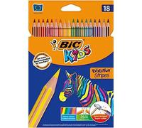 BIC Crayons de couleur Kids Evolution Stripes – Couleurs vives – Lot de 18