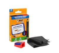 Étui de 3 crayons BIC multi-surfaces assortis + taille-crayons + chiffonnette
