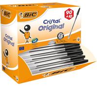 Bic Cristal Ballpoint Pen Medium Tip (1 Mm) Line Width (0.4 Mm) ¿ Perfect For School And Office ¿ Black, Pack Of 90 + 10 Free