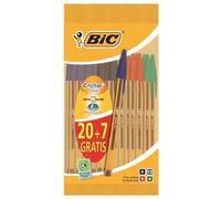 BIC Cristal Original Stylos-Bille Pointe Fine (0,8 mm) - Écriture Fine et Précise - Couleurs Assorties - Corps Orange - Pochette Format Spécial de 27