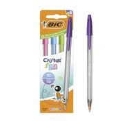 BIC Cristal Fun Colours Stylos-bille Pointe Large (1,6 mm) avec encres fantaisie - Couleurs assorties, pack de 4