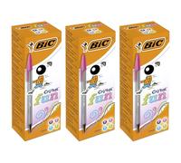 BIC Cristal Fun Lot de 3 stylos à bille en plastique coloré pour adultes Pointe de 1,6 mm pour une écriture lisse Couleurs assorties Lot de 3 (60 pièces)