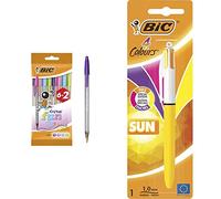 BIC Cristal Fun Stylos-Bille Pointe Large (1,6 mm) - Couleurs Assorties, Pochette Format Spécial de 8 & 4 Couleurs Sun Stylo-Bille Rétractable Pointe Moyenne (1,0 mm) - Blister de 1