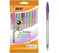 BIC Stylos-bille Cristal Fun Colours – Pointe large 1,6 mm – Encres fantaisie, pack de 10