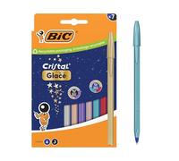 BIC Cristal Glacé Stylos-Bille Pointe Moyenne (1,00 mm) Cartouches d’encre rechargeables - Couleurs de corps et d'encres assortis, boîte de 7