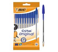 BIC Cristal Lot de 10 stylos à bille originaux à pointe moyenne 1,0 mm Corps en plastique Encre bleue à séchage rapide pour école, bureau, maison, listes, journal, fournitures de papeterie