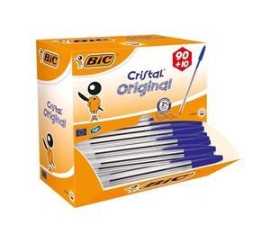BIC Cristal Lot de 100 stylos à bille originaux à pointe moyenne 1,0 mm Corps en plastique Encre bleue à séchage rapide pour école, bureau, maison, listes, journal, fournitures de papeterie