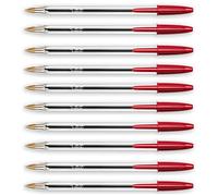 Bic Cristal Medium Lot de 10 stylos à bille, Rouge