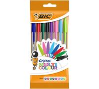 BIC - Stylos-bille Cristal Multicolour - Pointe large 1,6 mm - Pochette 8 couleurs assorties