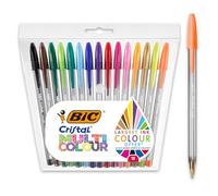 BIC Cristal Multicolour Stylos-Bille Pointe Large (1,6 mm) - Écriture Vive et Colorée - Couleurs Assorties, Pochette de 15