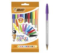 BIC Cristal Multicolour Stylos-bille Pointe Large (1,6 mm) - Encres classiques, fluos et fantaisie de couleurs assorties, pack de 10