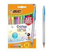 BIC Cristal Multicolour Stylos-bille Pointe Large (1,6 mm) Édition Spéciale - Encres classiques, fluos et fantaisie de couleurs assorties, pack de 27