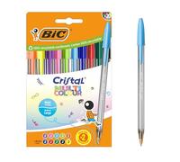 BIC Cristal Multicolour Stylos-bille Pointe Large (1,6 mm) - Encres classiques, fluos et fantaisie de couleurs assorties, pack de 20