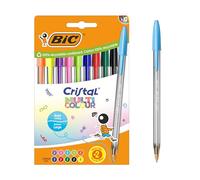 BIC Cristal Multicolour Stylos-bille Pointe Large (1,6 mm) - Encres classiques, fluos et fantaisie de couleurs assorties, pack de 10