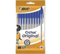 Bic Cristal Original Lot de 8 Stylos à bille sans bavure pointe moyenne Idéal pour le bureau et l'école Encre bleue Cristal Original (1,0 mm)