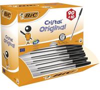Bic Cristal Original Stylo-Bille Pointe Moyenne (1,0 mm) Largeur de trait (0,4 mm) - Parfait pour l'Ecole et au Bureau - Noir, Lot de 90 + 10 gratuits