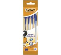 BIC Stylos à bille Cristal Original – Encre bleue, Pointe moyenne, Corps transparent – Lot de 4