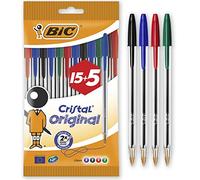 BIC Stylos-bille Cristal Original – Couleurs assorties – Pochette de 15+5