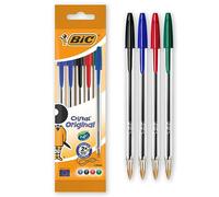 BIC Stylo à bille Cristal – 5 unités – Noir/Bleu/Vert/Rouge