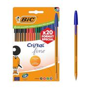 BIC Cristal Original Stylos-Bille Pointe Fine (0,8 mm) - Couleurs Assorties, Corps Orange, Boîte de 20