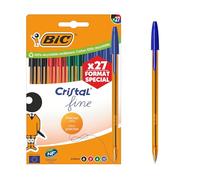 BIC Cristal Original Stylos-Bille Pointe Fine (0,8 mm) - Couleurs Assorties, Corps Orange, Boîte de 27