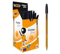BIC Cristal Original Stylos-Bille Pointe Fine (0,8 mm) - Écriture Fine et Précise - Noir, Boîte de 50
