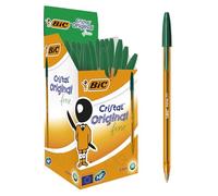 BIC Cristal Original Stylos-Bille Pointe Fine (0,8 mm) - Écriture Fine et Précise - Vert, Boîte de 50