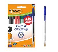 BIC Cristal Original Stylos-Bille Pointe Moyenne (1,0 mm) avec Capuchons et Embouts Assortis - Couleurs Assorties, Pochette Format Spécial de 20